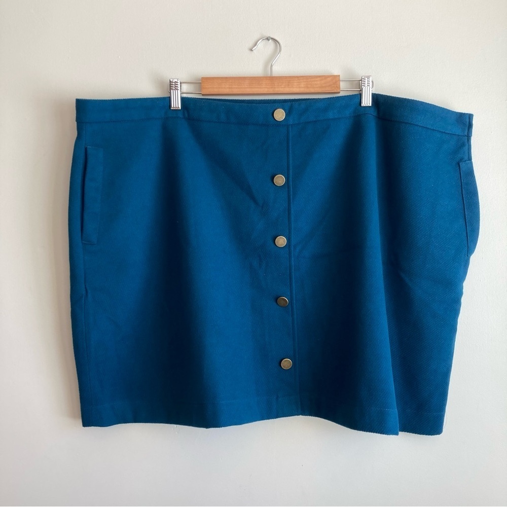 Pervour Teal Brushed Mini Skirt With Pockets 4X